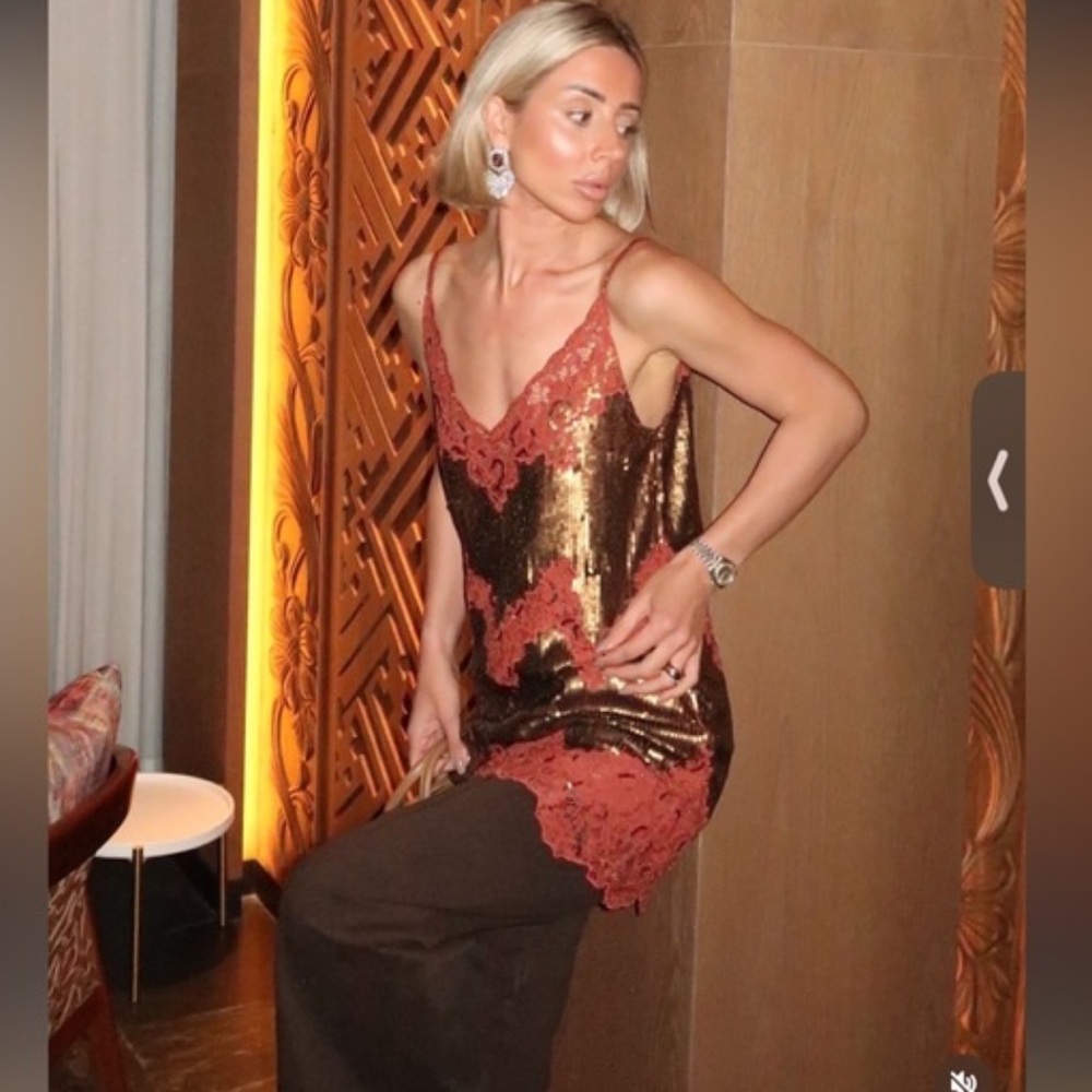 ZARA WOMAN COLLECTION  Bronze and Red Sequin Dress bloggers favorite